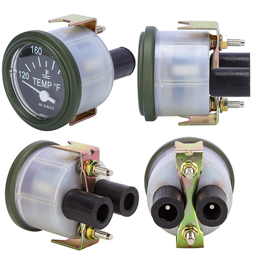 New 24 Volt Late Engine Temp Gauge - 240 Degree - Packard Connectors for Willys Jeep,Hmmwv,M35,M809