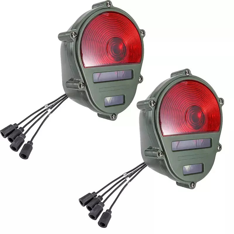2X Tail-Light w/Green Plastic Housing&Red Lens for Willys Jeep,Humvee,M35,M809